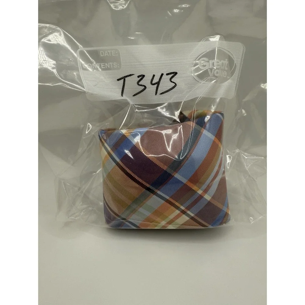 Tommy Hilfiger 100% Silk Plaid Tie Blue Brown Orange Madras Style‎ 61